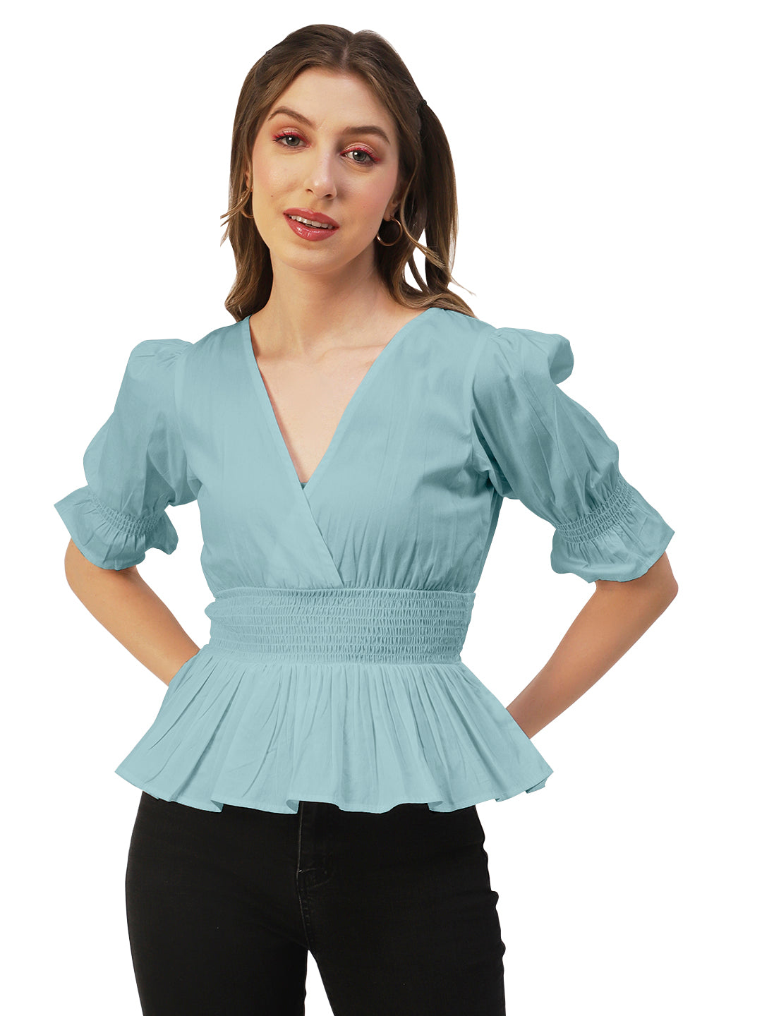 Solid Cotton Smocked Tops