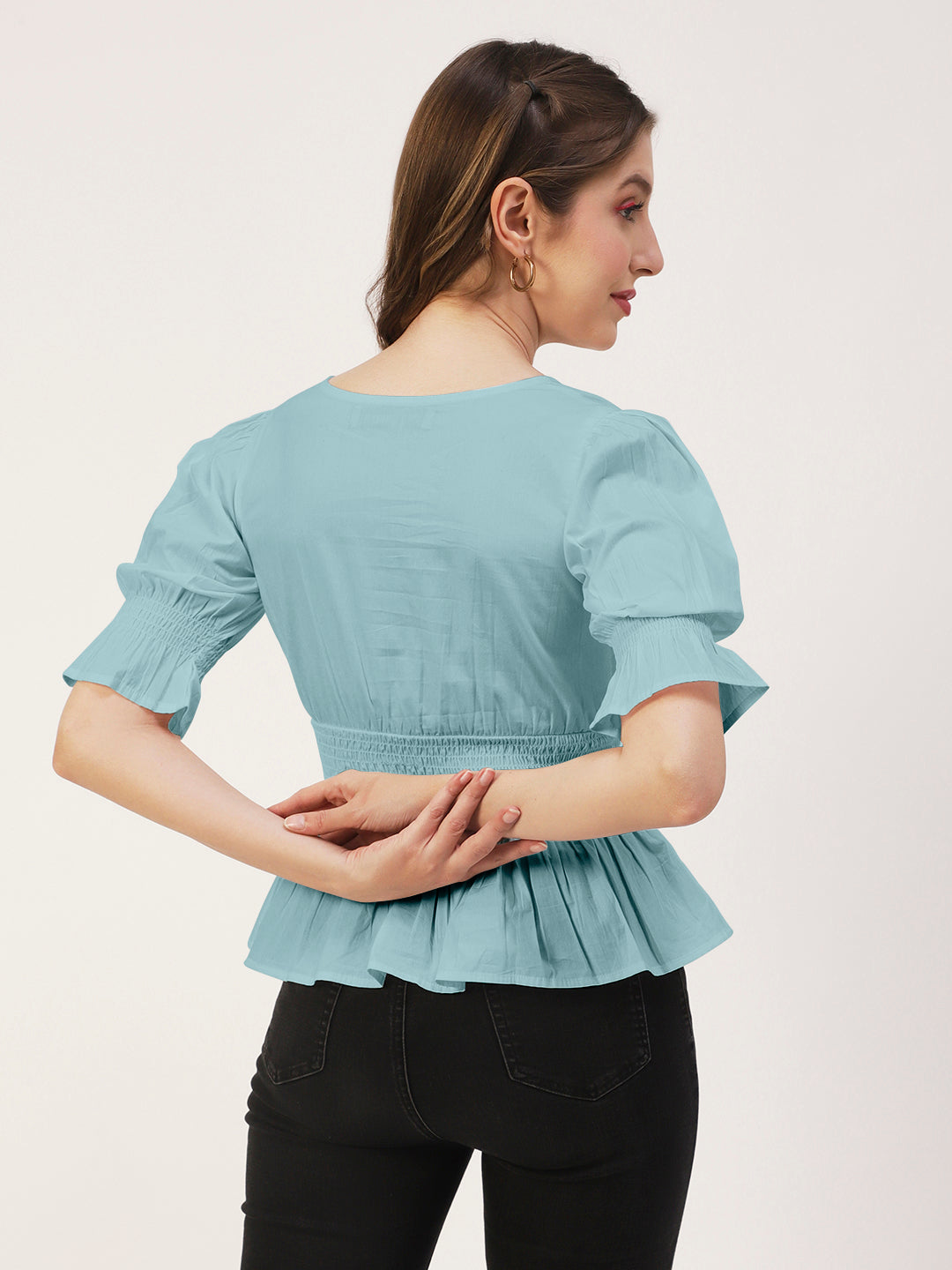 Solid Cotton Smocked Tops