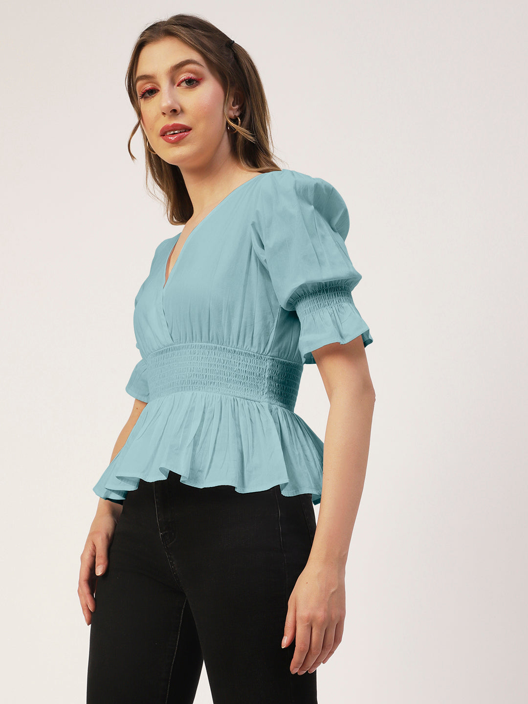 Solid Cotton Smocked Tops
