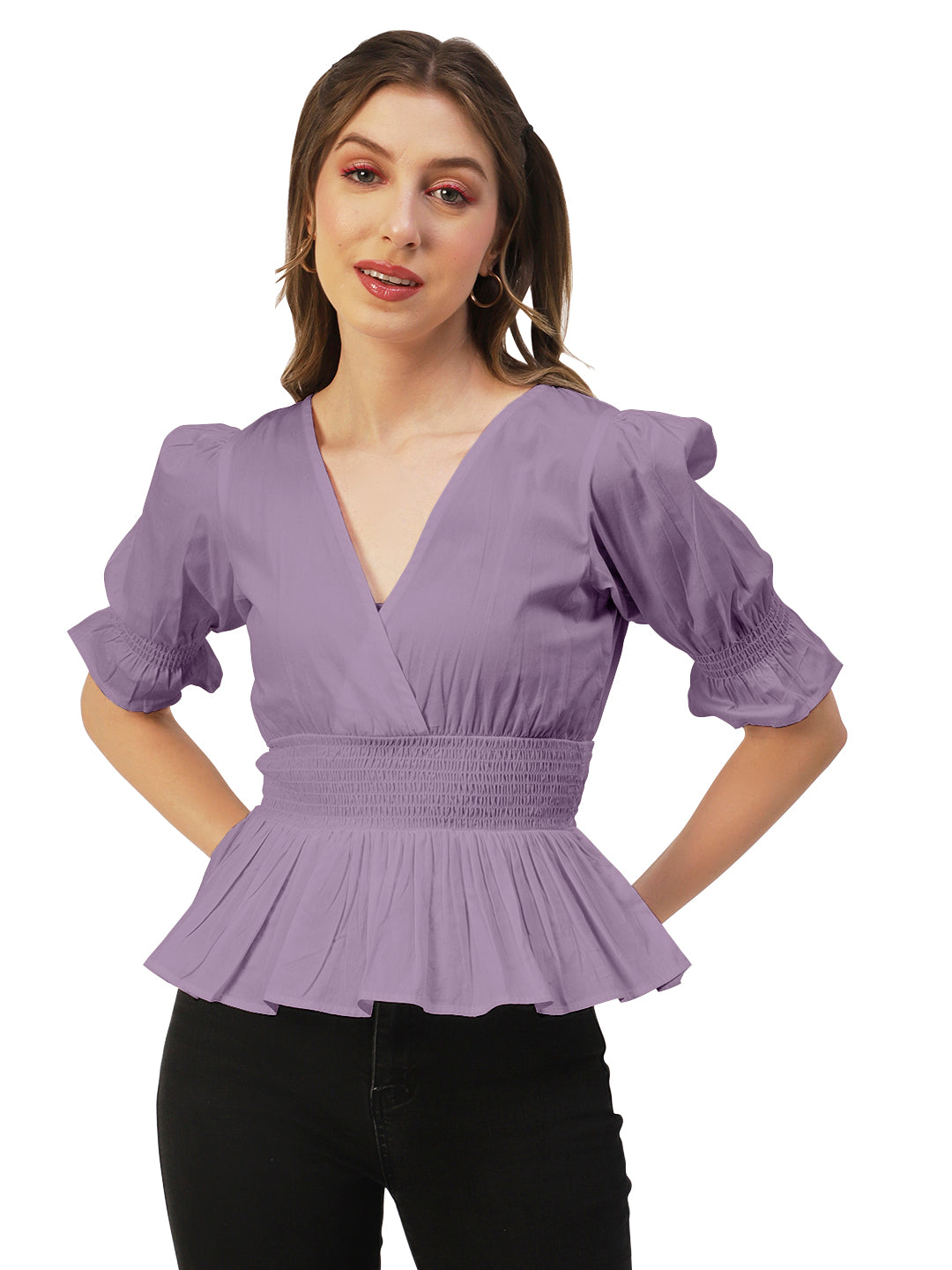 Solid Cotton Smocked Tops