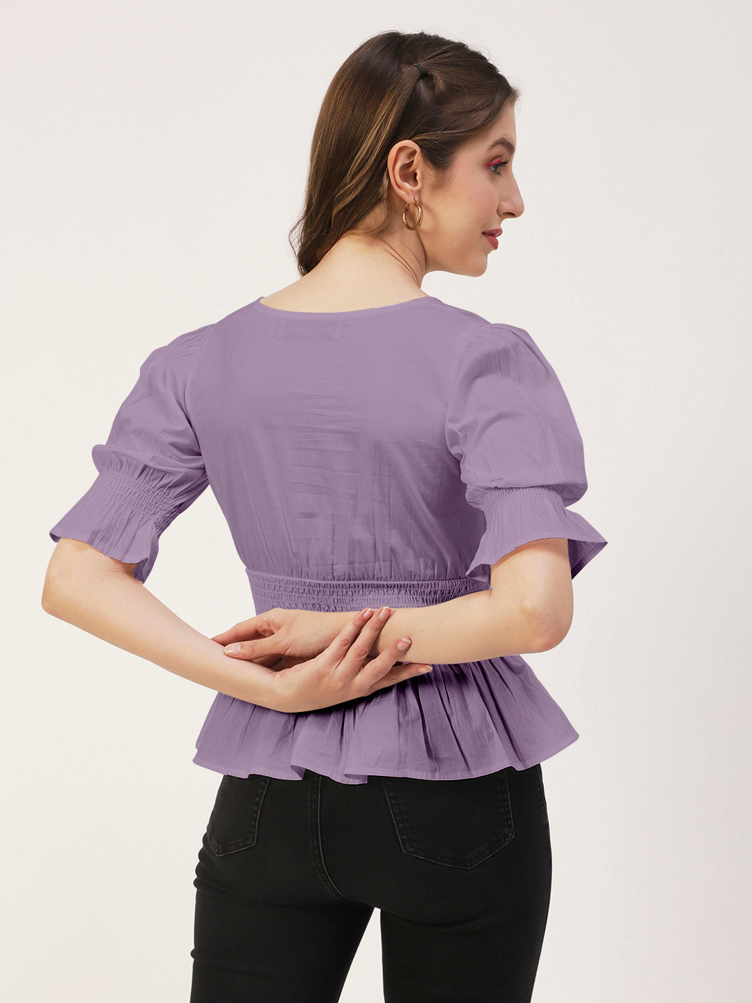 Solid Cotton Smocked Tops