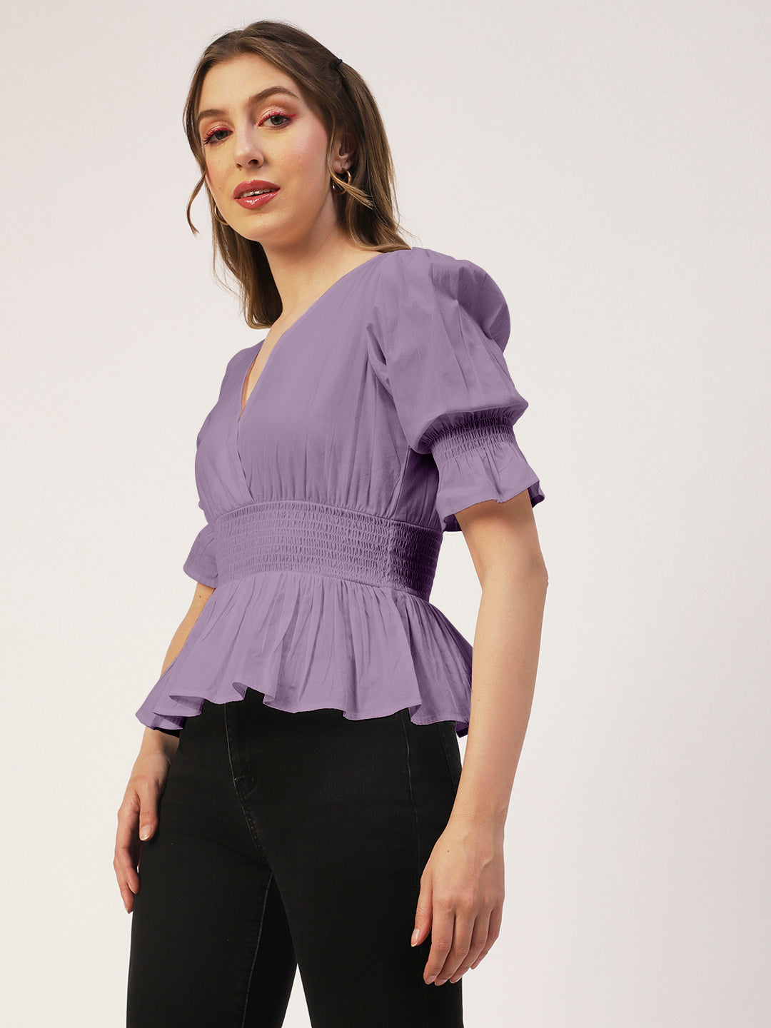 Solid Cotton Smocked Tops