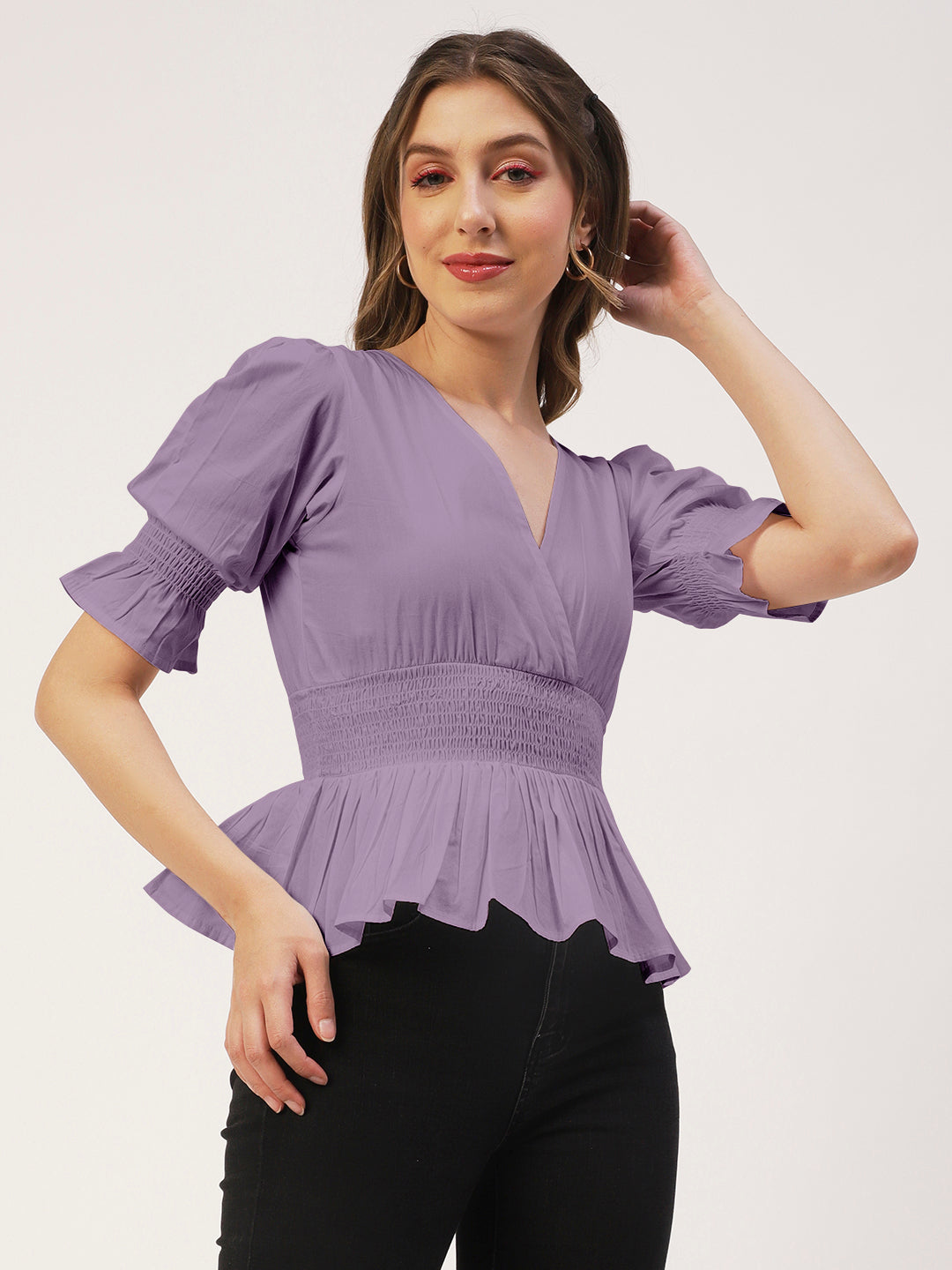 Solid Cotton Smocked Tops