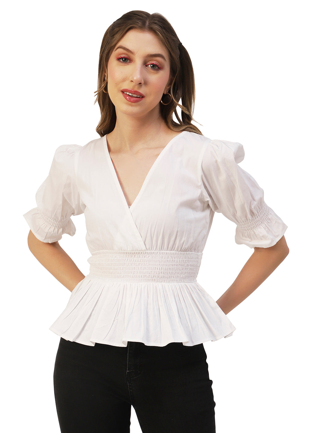 Solid Cotton Smocked Tops