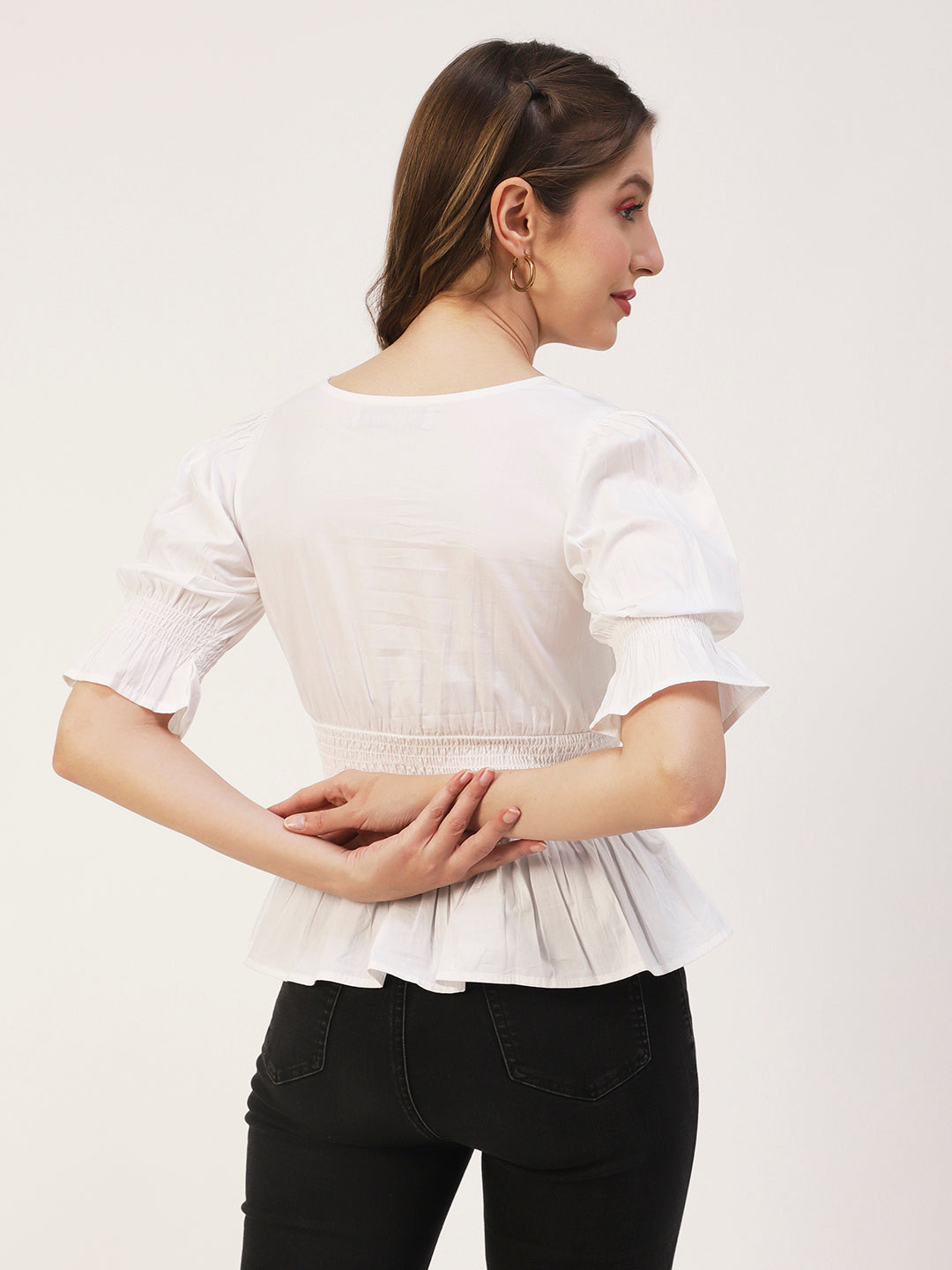 Solid Cotton Smocked Tops
