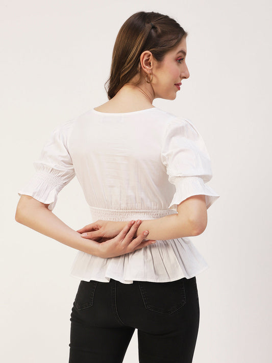 Solid Cotton Smocked Tops