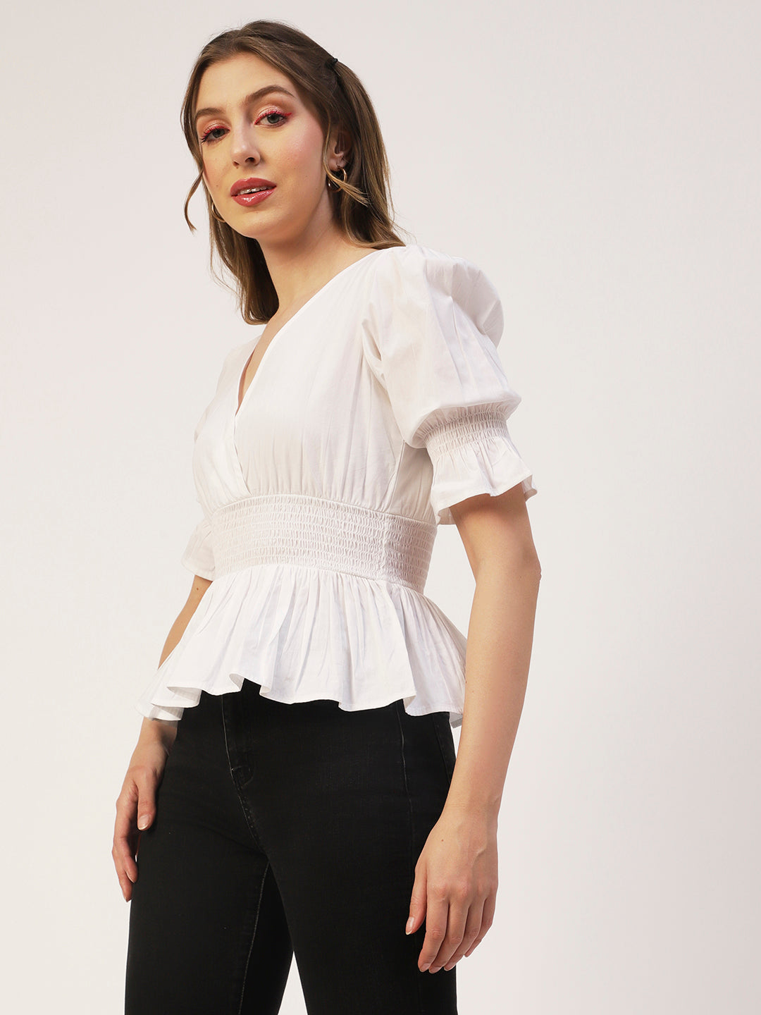 Solid Cotton Smocked Tops