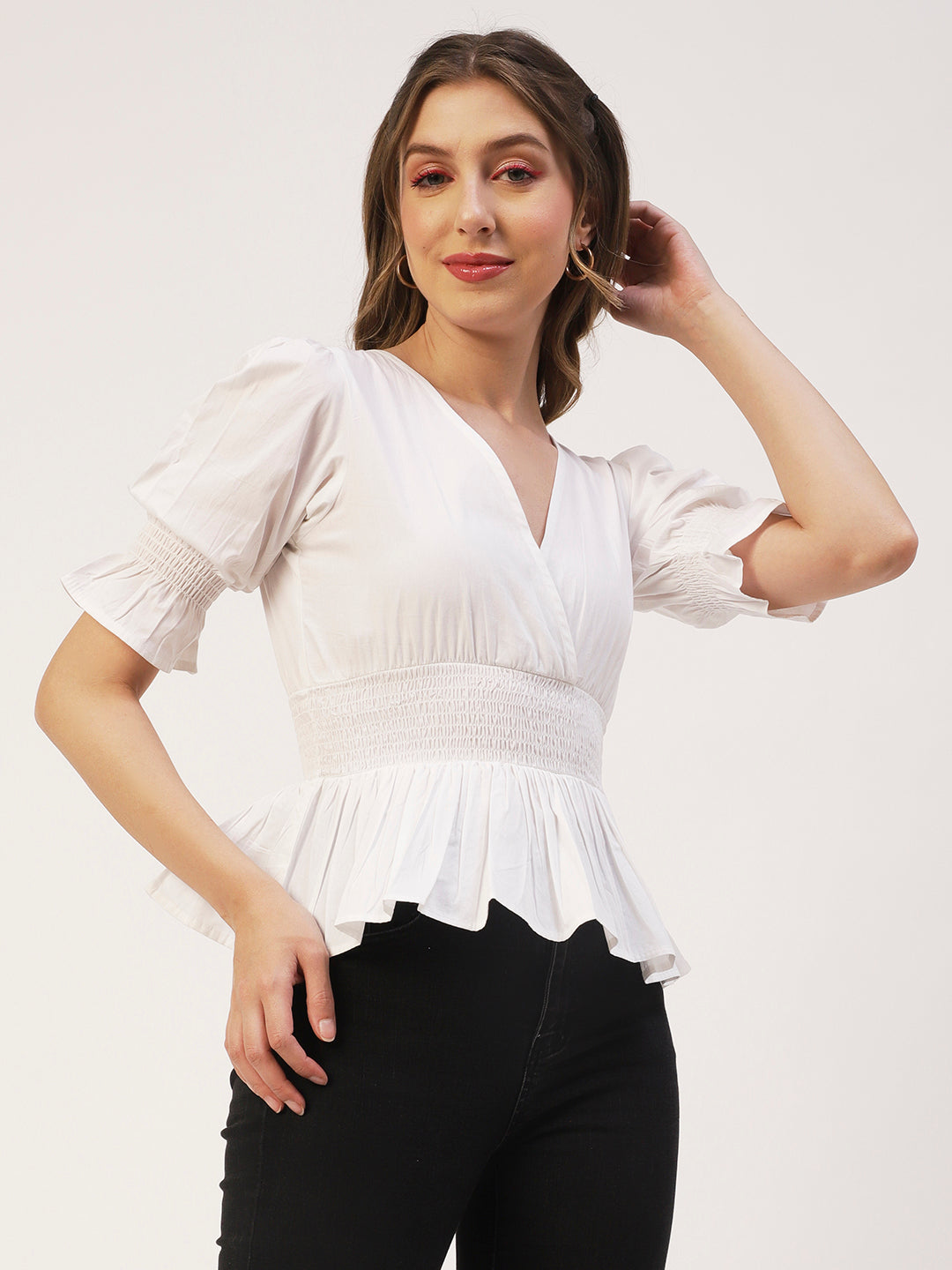 Solid Cotton Smocked Tops