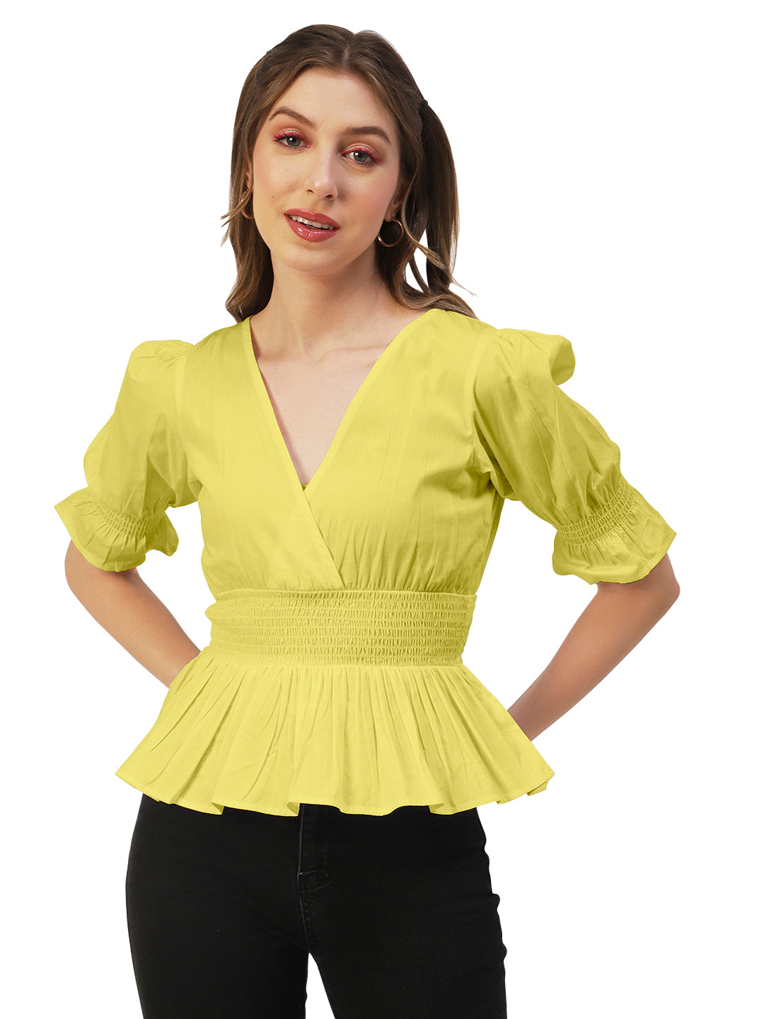 Solid Cotton Smocked Tops