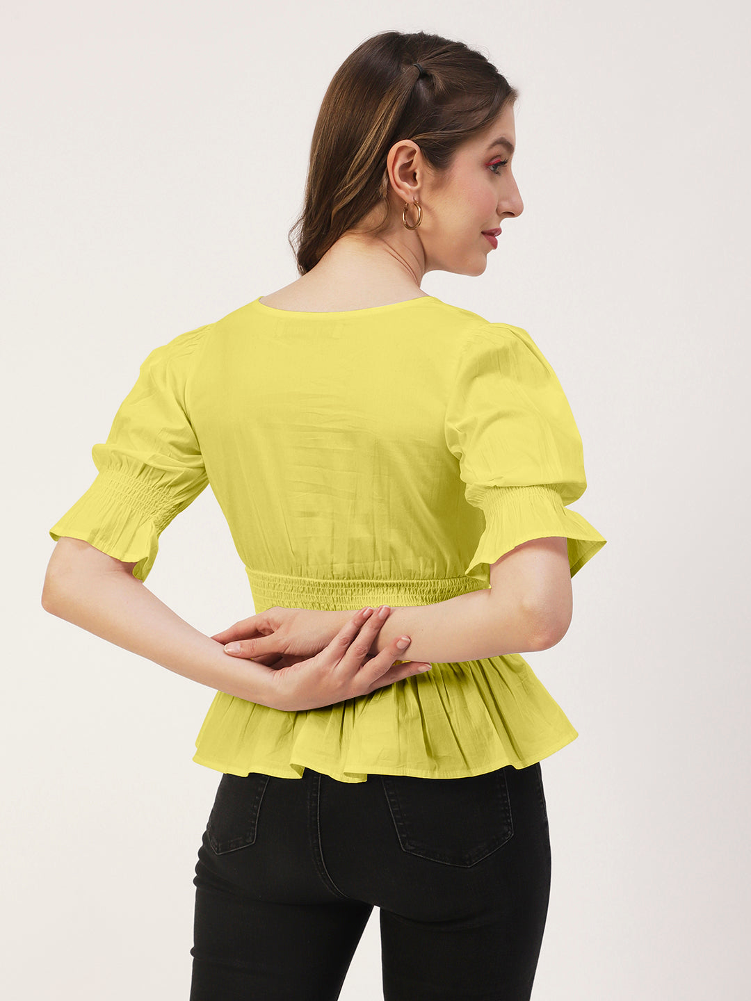 Solid Cotton Smocked Tops