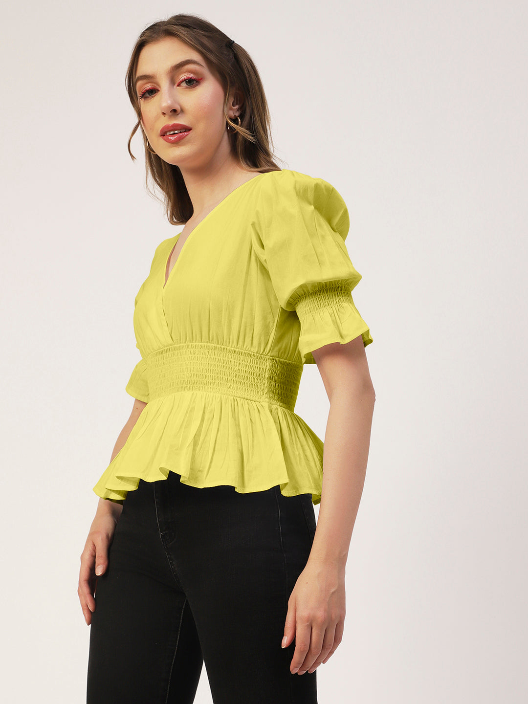 Solid Cotton Smocked Tops