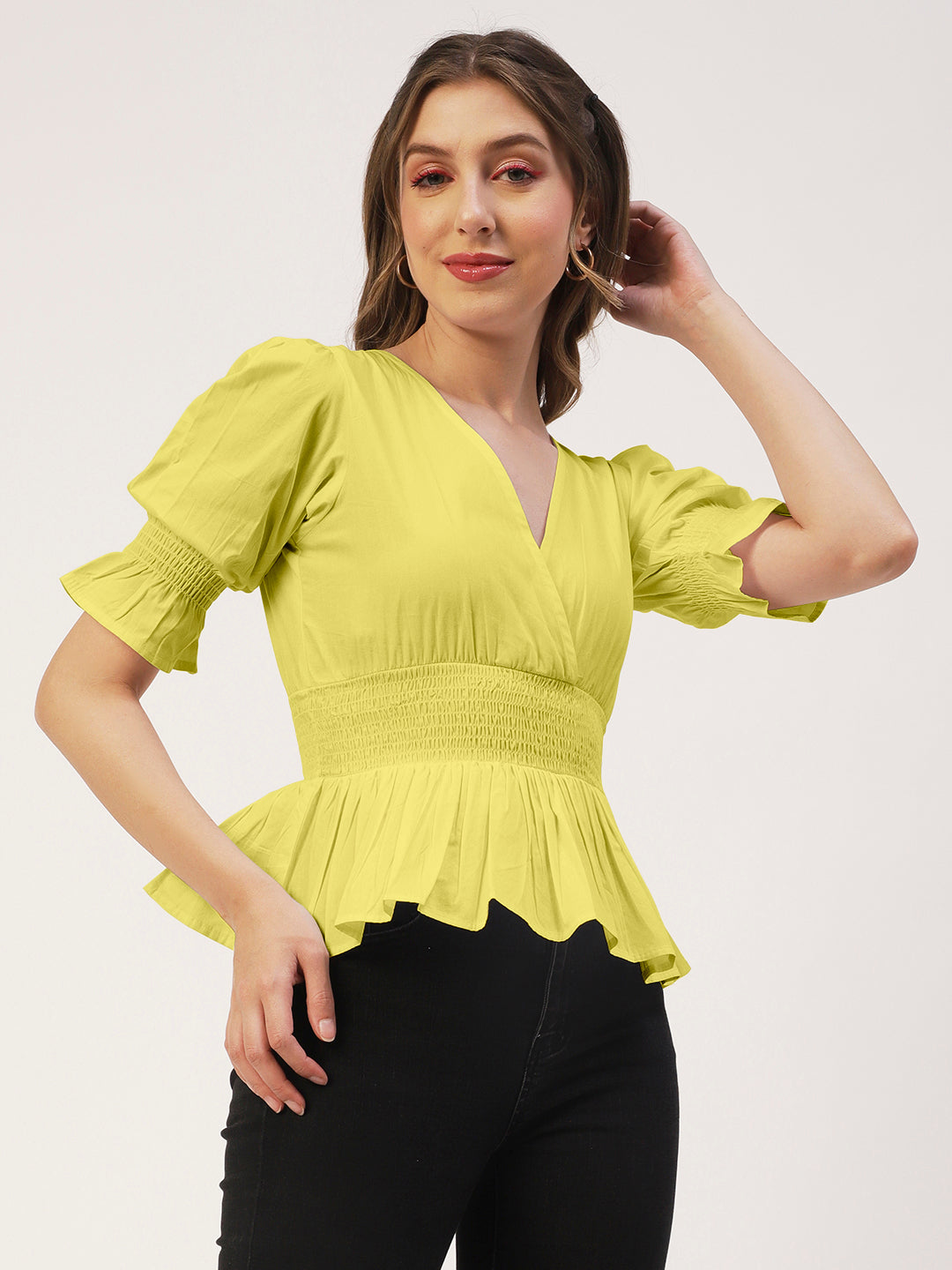 Solid Cotton Smocked Tops