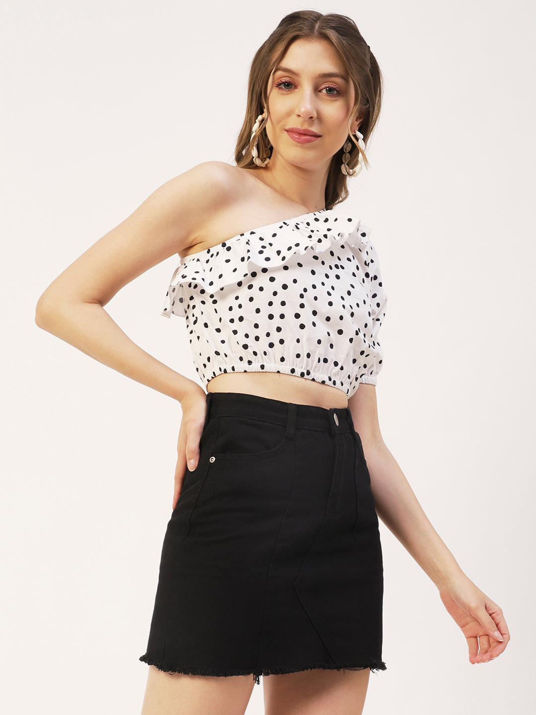 Printed One-Shoulder Crop