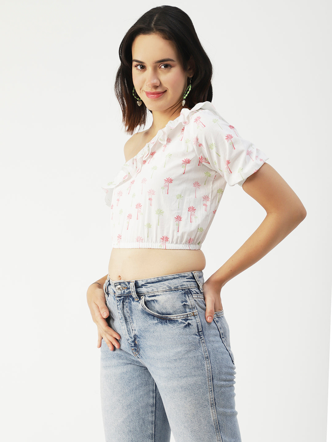 Printed One-Shoulder Crop