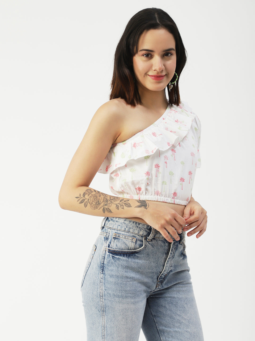 Printed One-Shoulder Crop