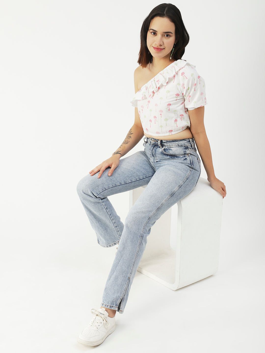 Printed One-Shoulder Crop
