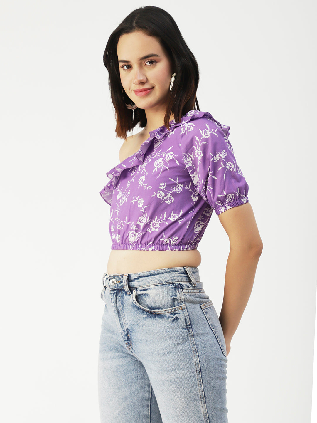 Printed One-Shoulder Crop
