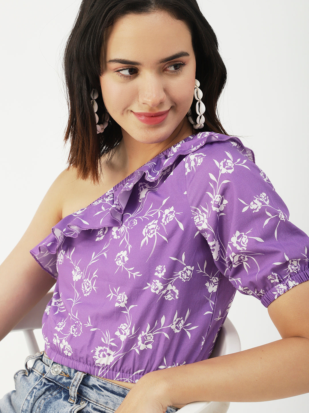 Printed One-Shoulder Crop