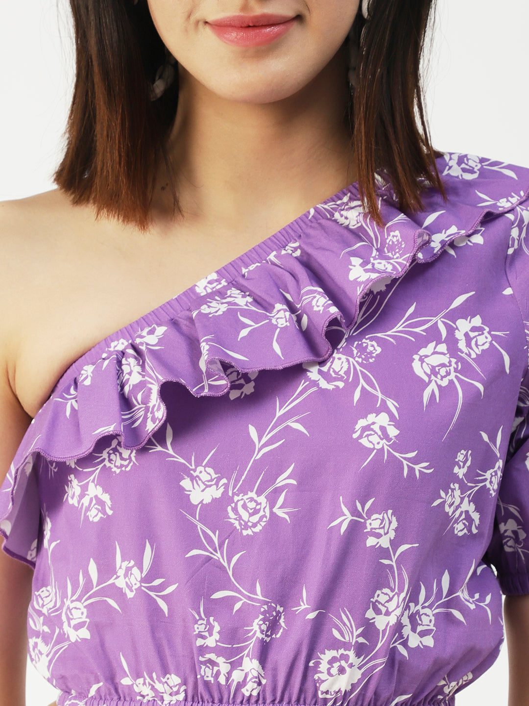 Printed One-Shoulder Crop