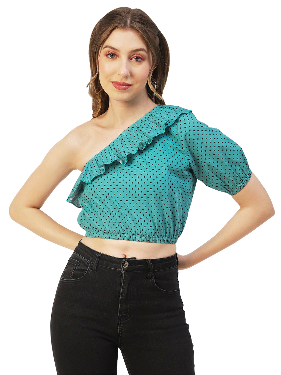 Printed One-Shoulder Crop