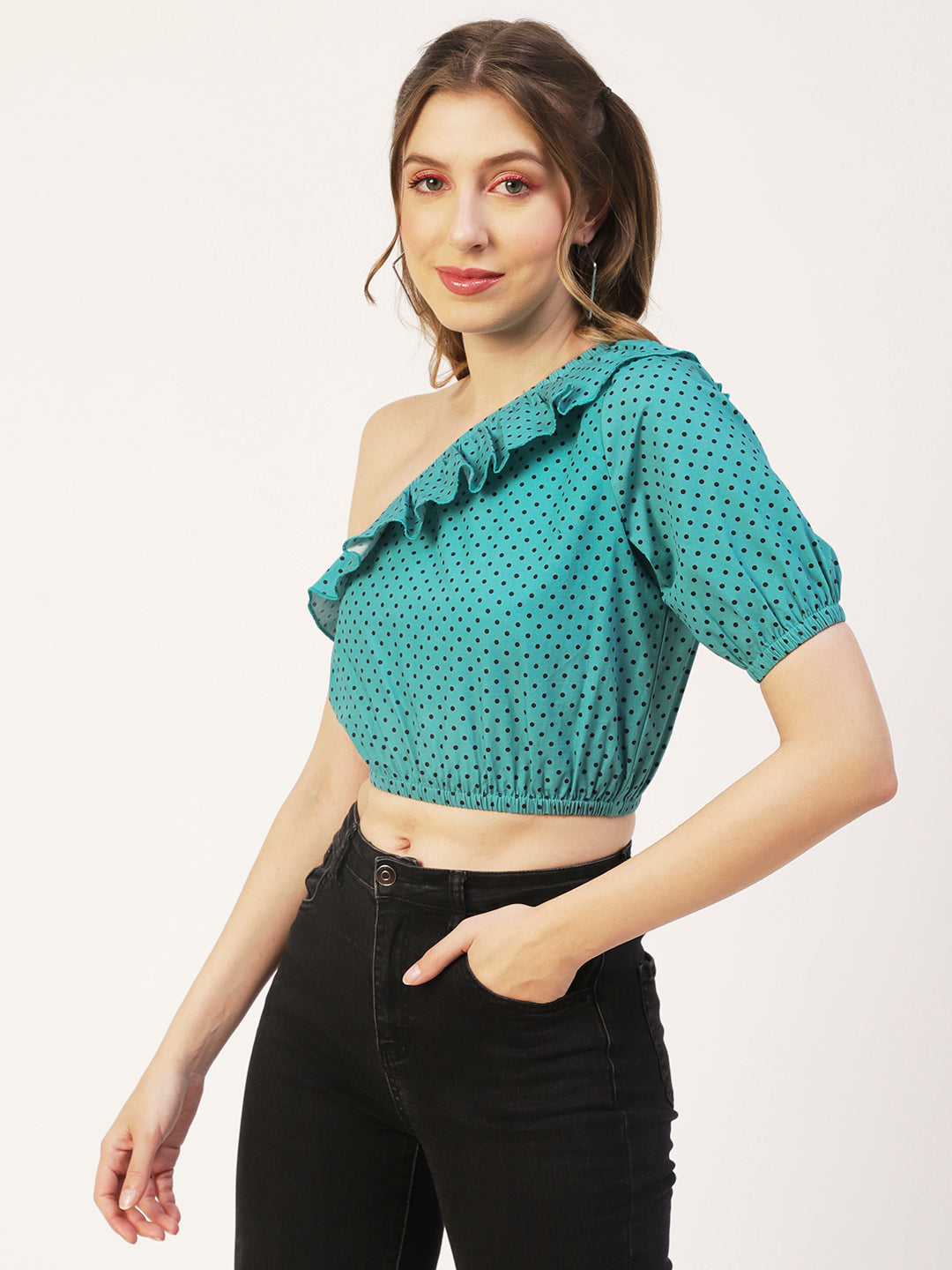 Printed One-Shoulder Crop