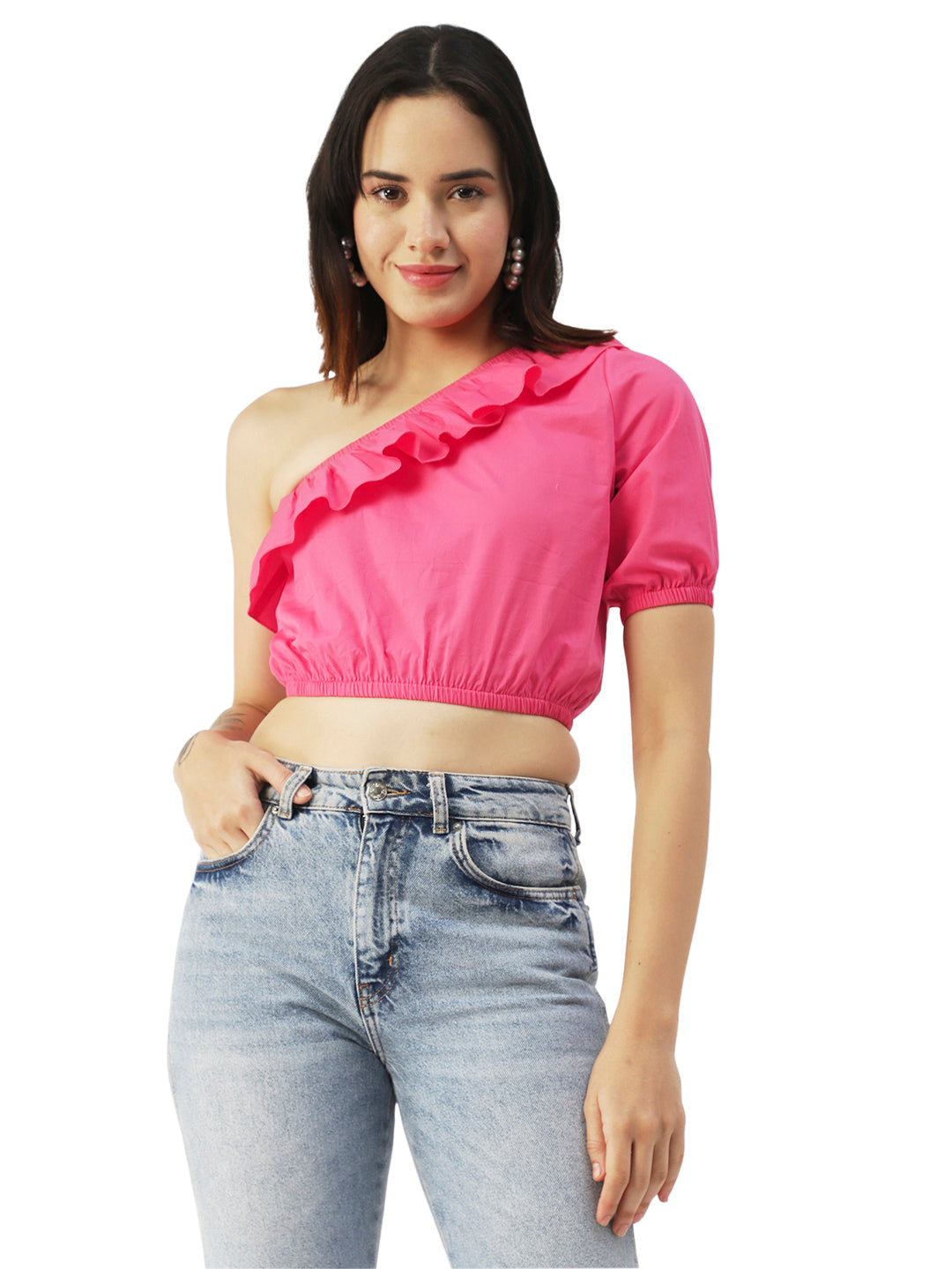 Printed One-Shoulder Crop