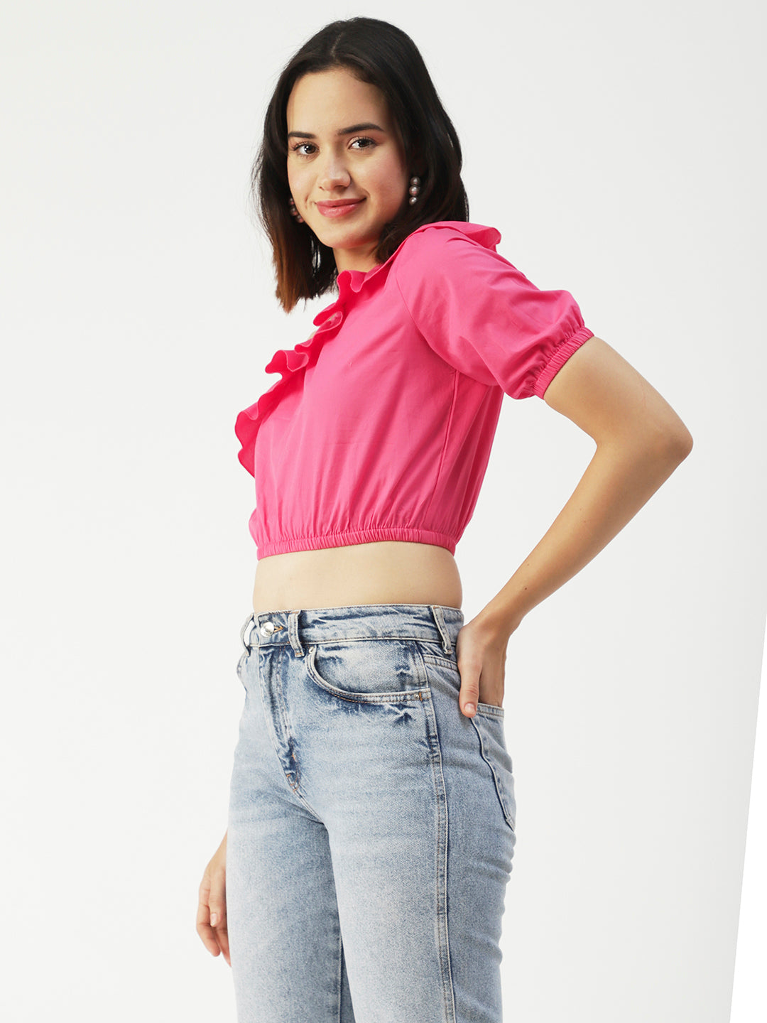 Printed One-Shoulder Crop