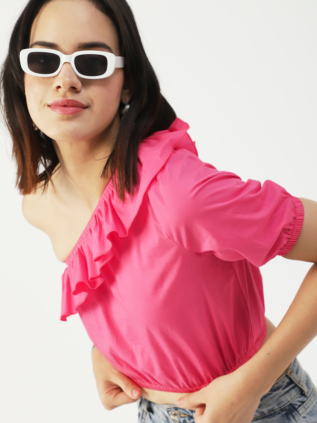 Printed One-Shoulder Crop