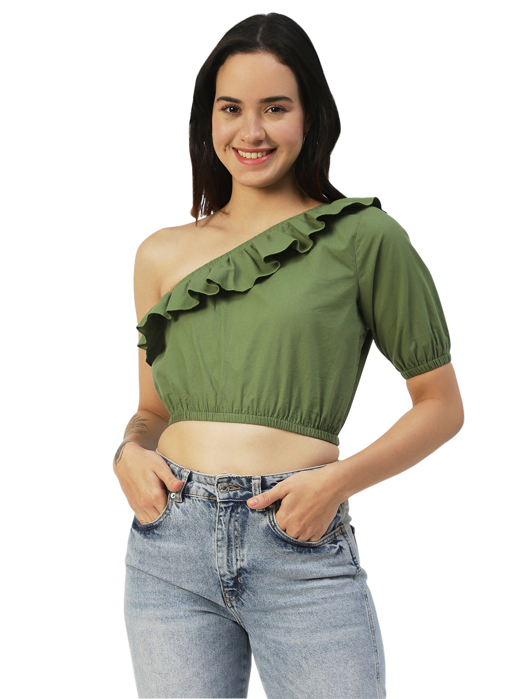 Printed One-Shoulder Crop