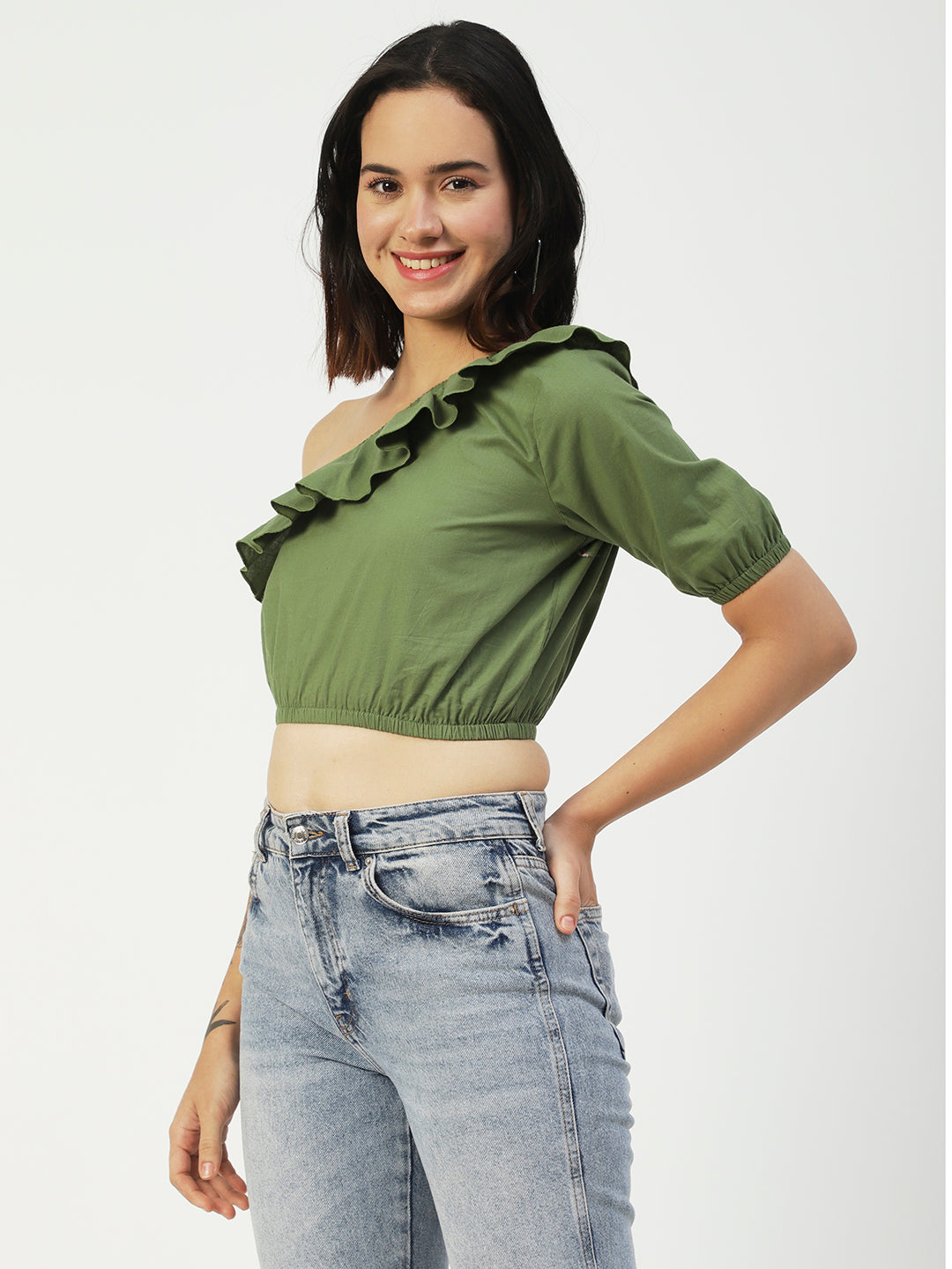 Printed One-Shoulder Crop