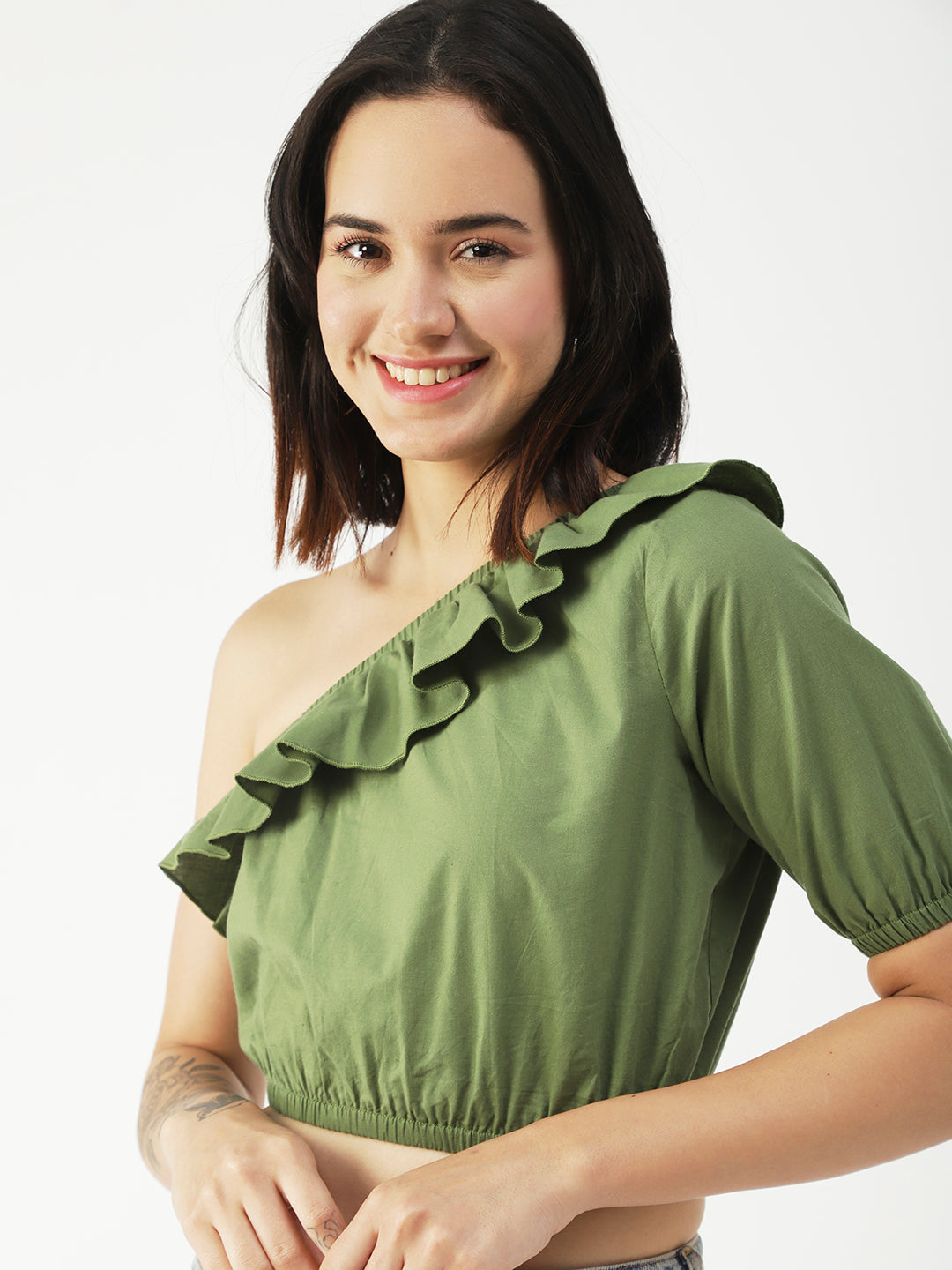 Printed One-Shoulder Crop