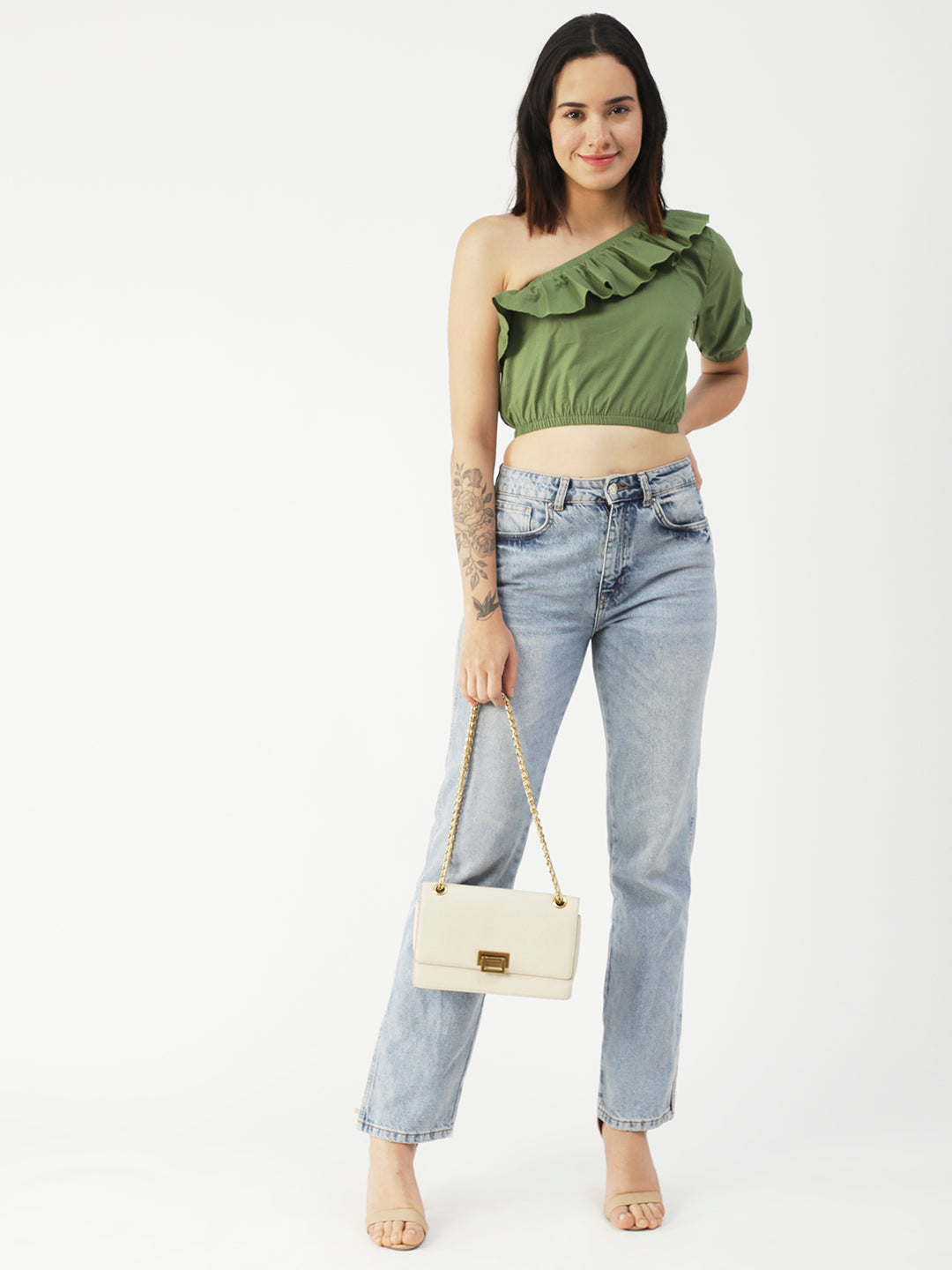Printed One-Shoulder Crop