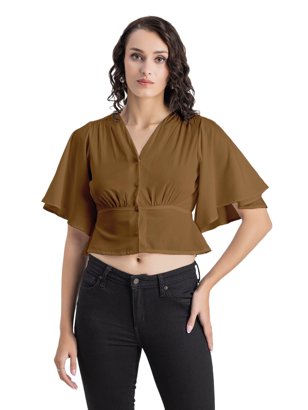 Solid V-Neck Flutter Top