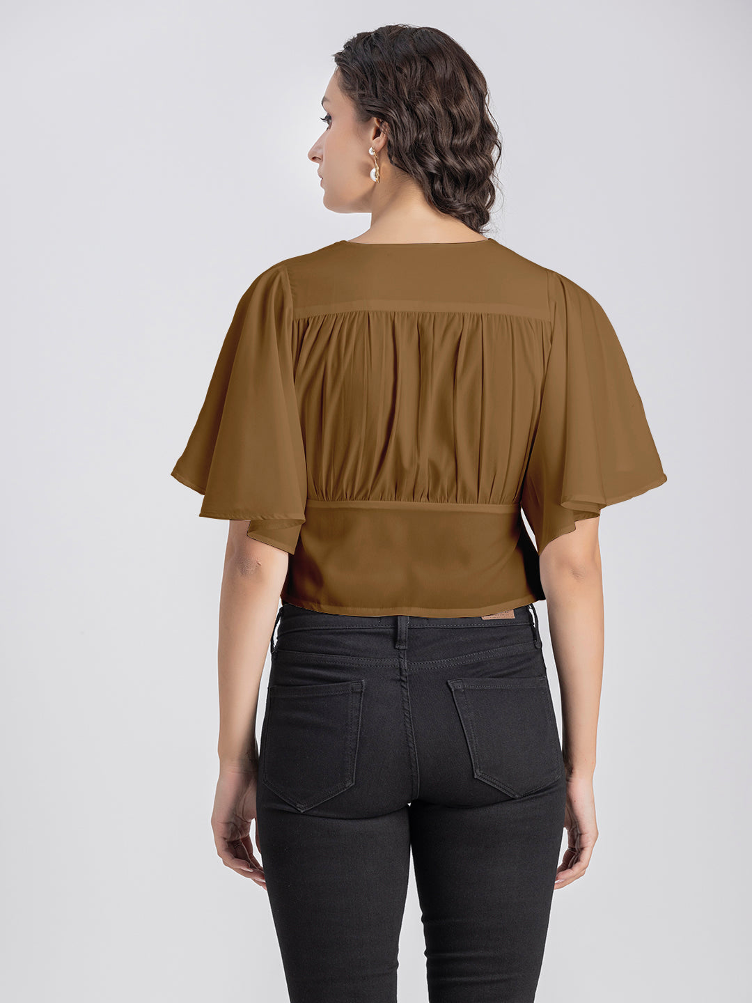Solid V-Neck Flutter Top