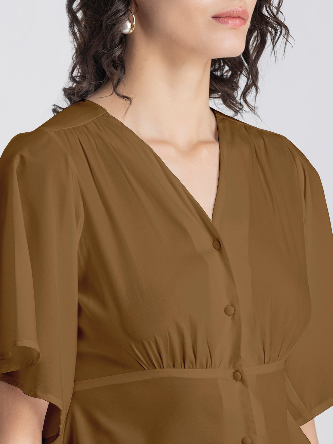 Solid V-Neck Flutter Top
