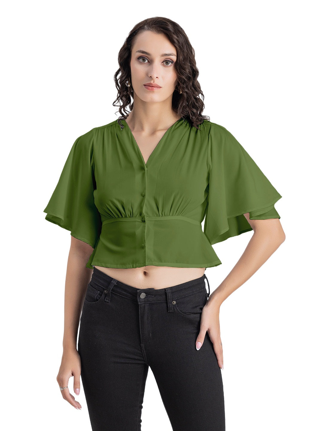 Solid V-Neck Flutter Top