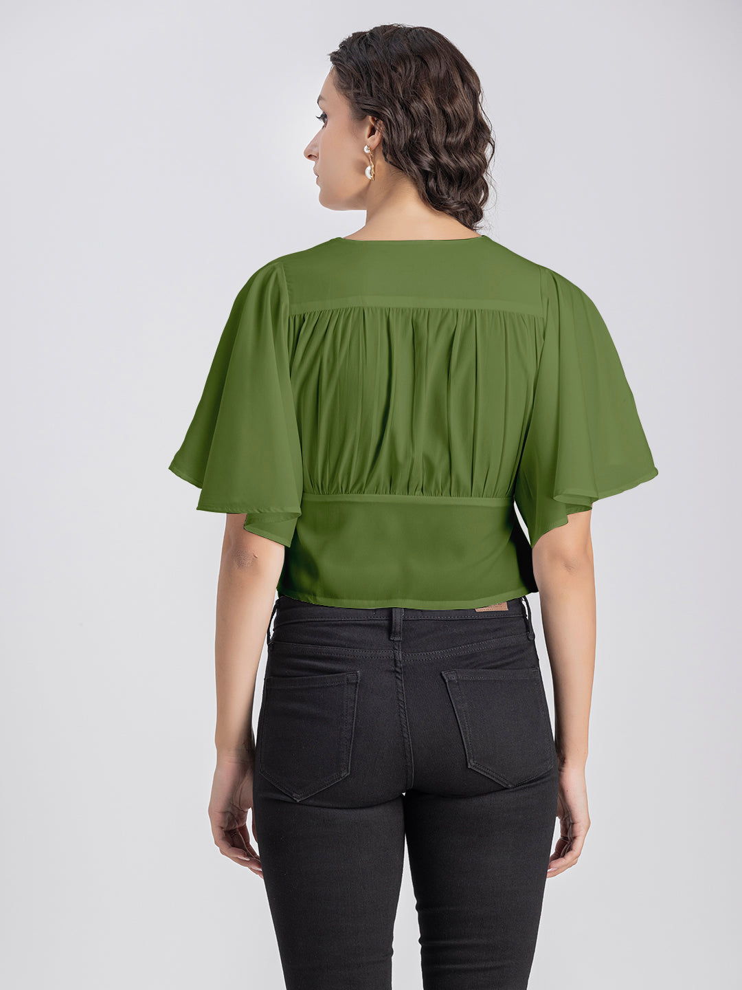 Solid V-Neck Flutter Top