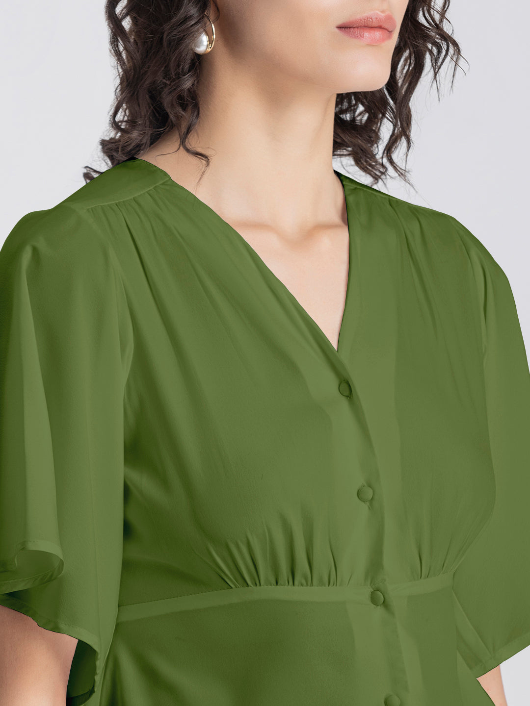 Solid V-Neck Flutter Top