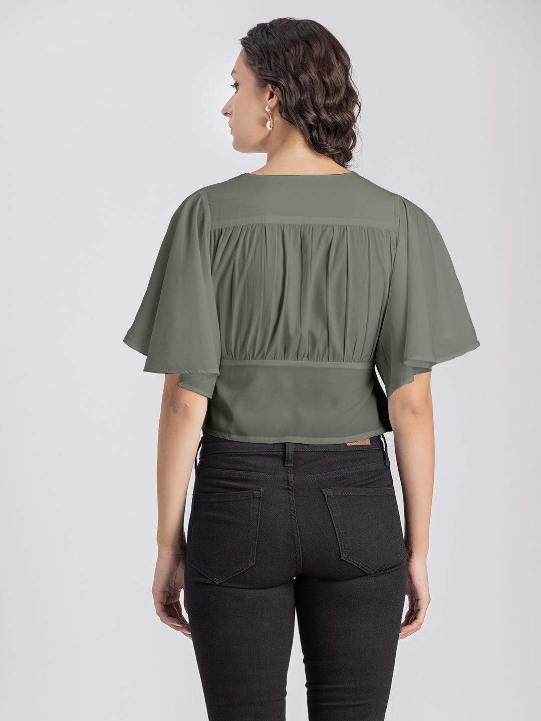 Solid V-Neck Flutter Top