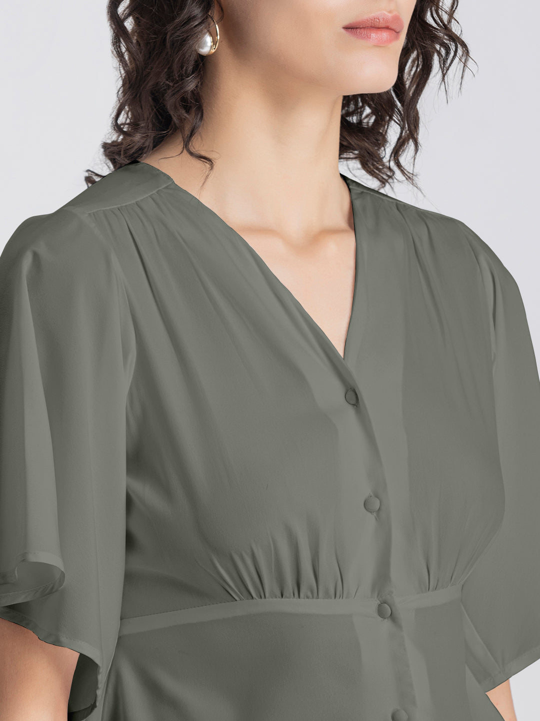 Solid V-Neck Flutter Top
