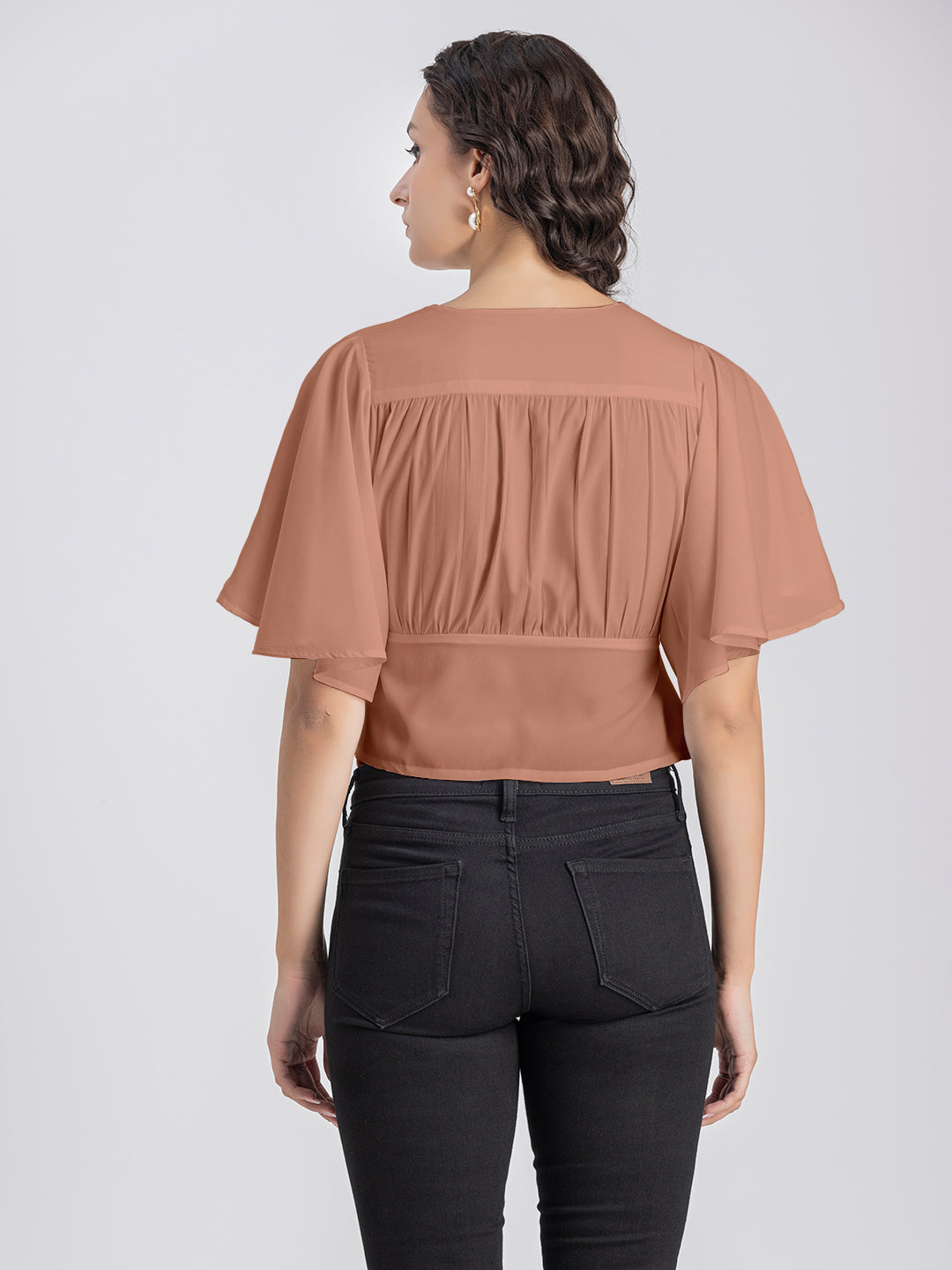 Solid V-Neck Flutter Top