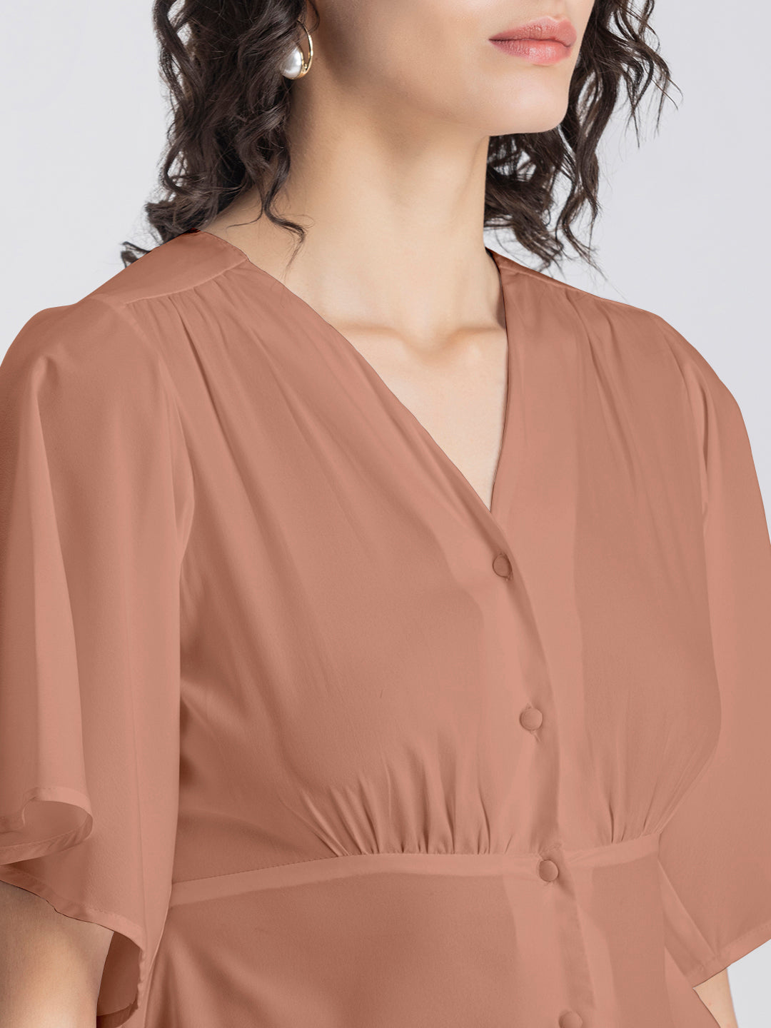 Solid V-Neck Flutter Top