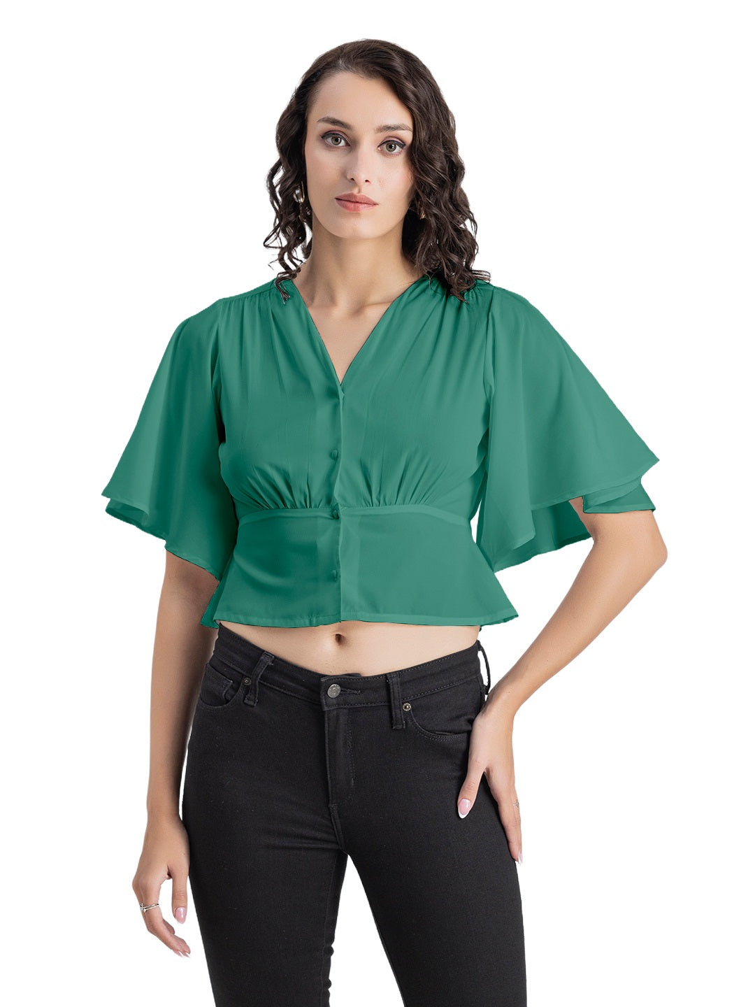 Solid V-Neck Flutter Top