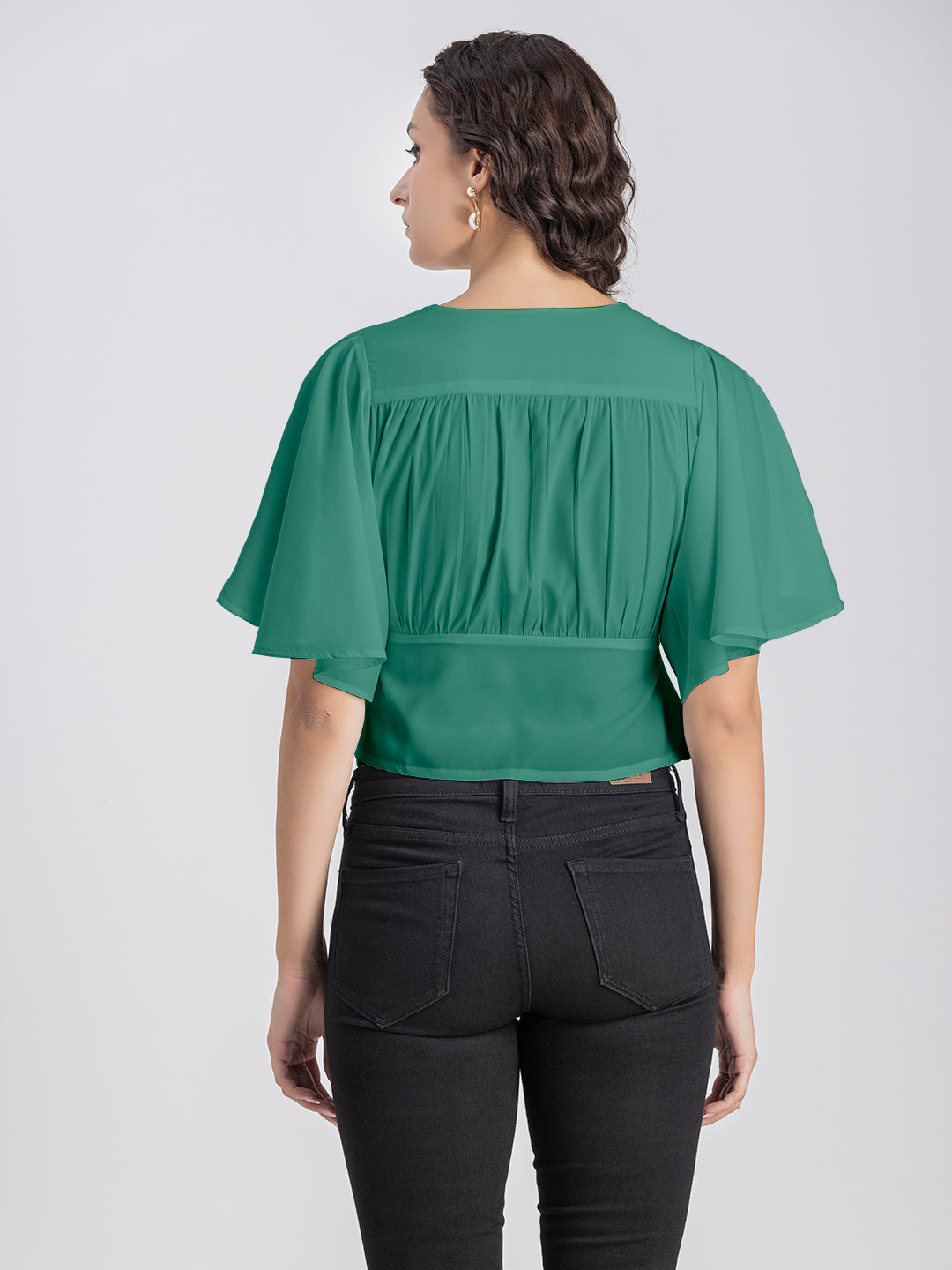 Solid V-Neck Flutter Top