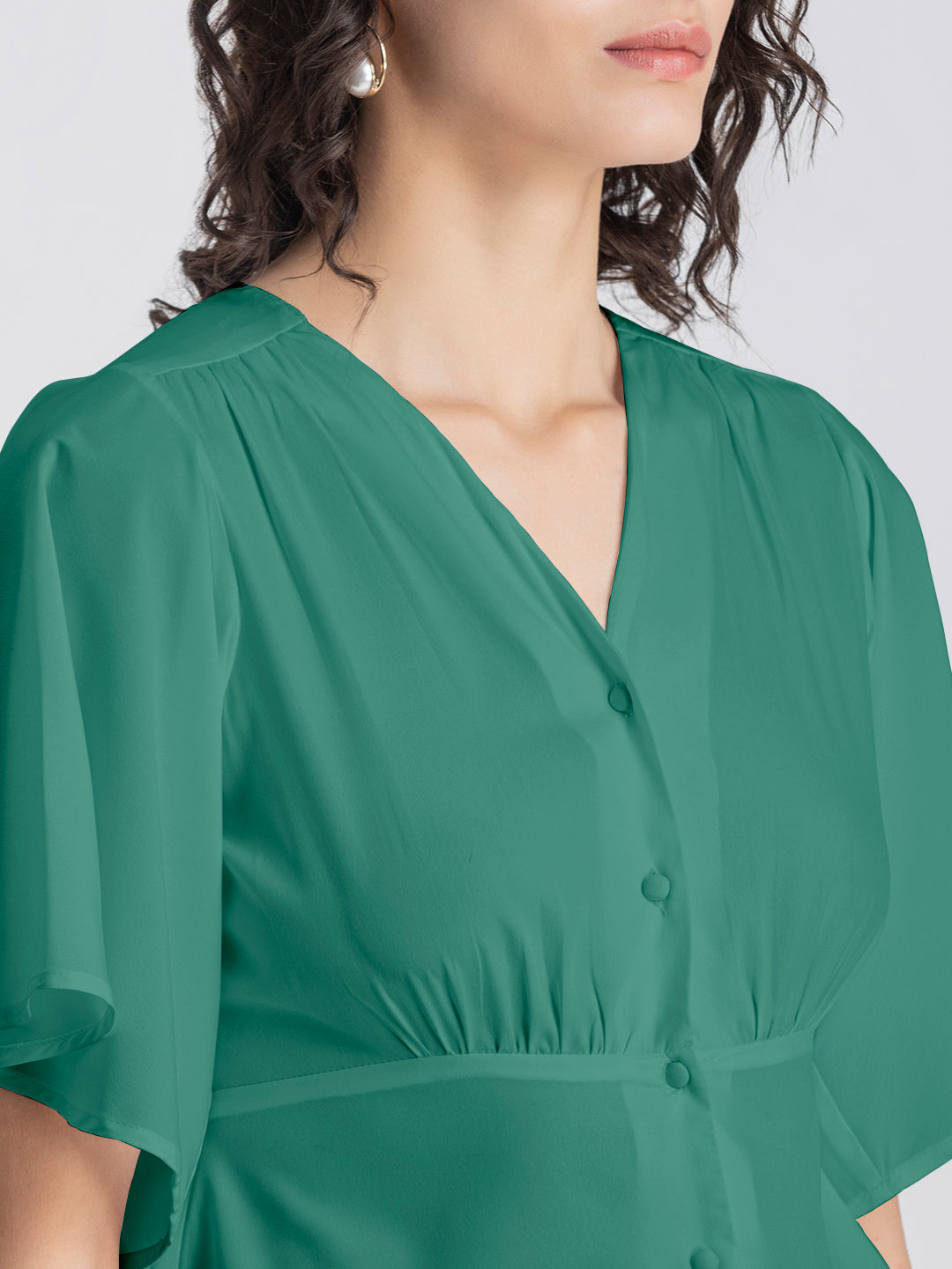 Solid V-Neck Flutter Top
