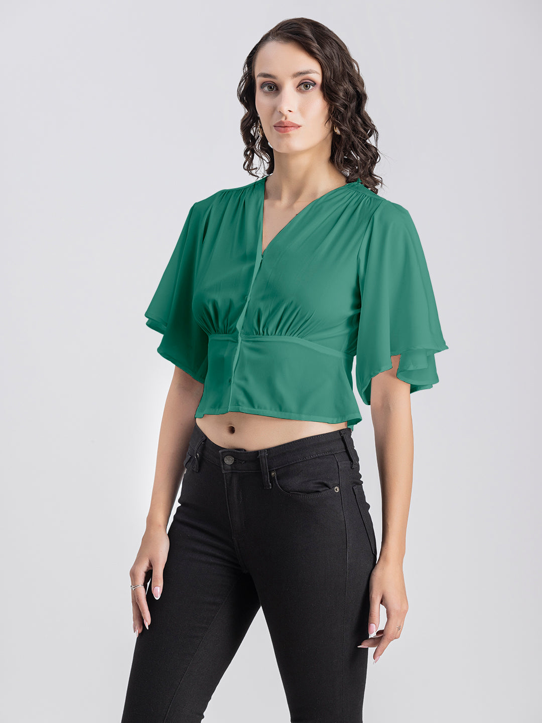 Solid V-Neck Flutter Top