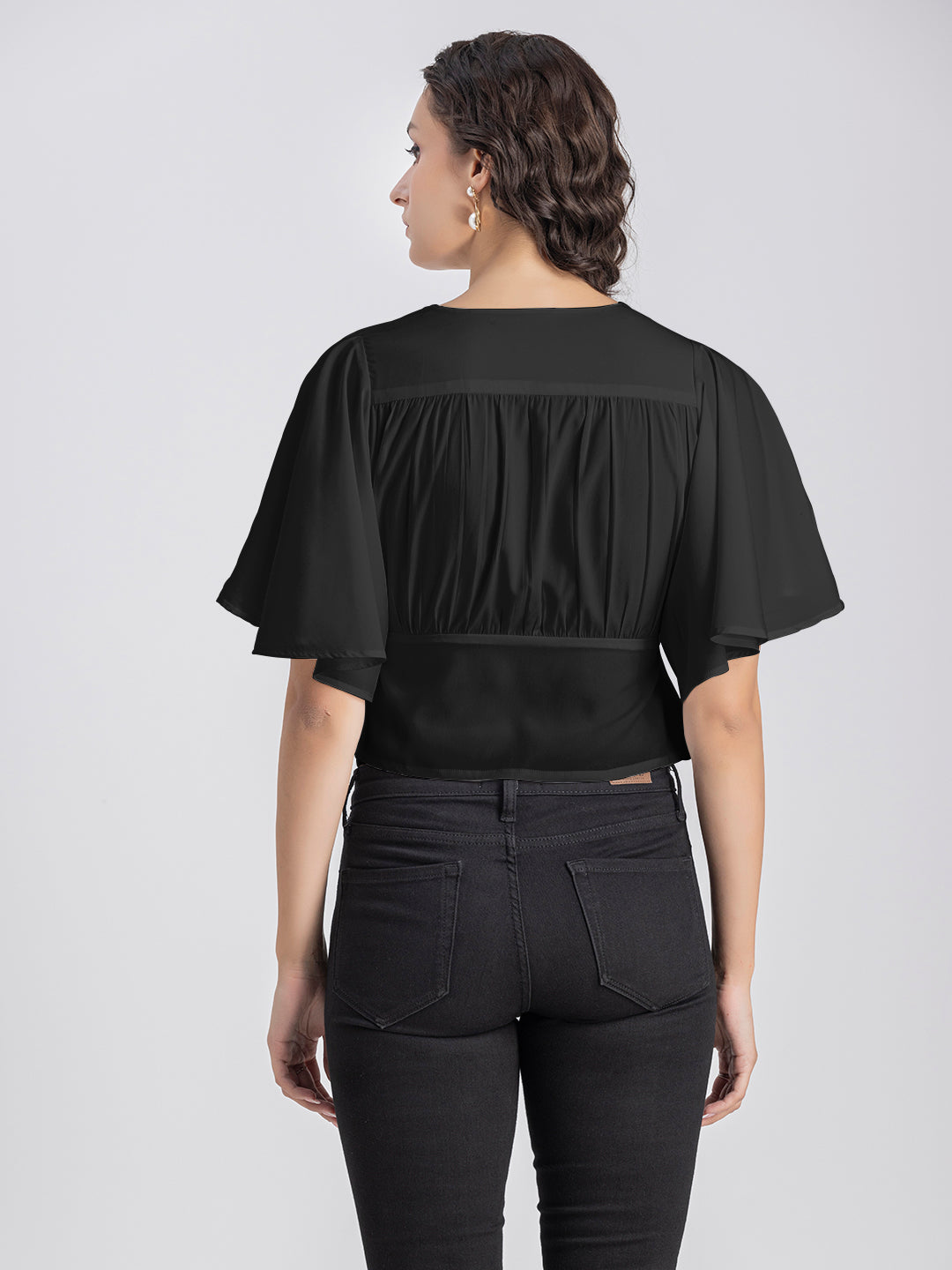Solid V-Neck Flutter Top