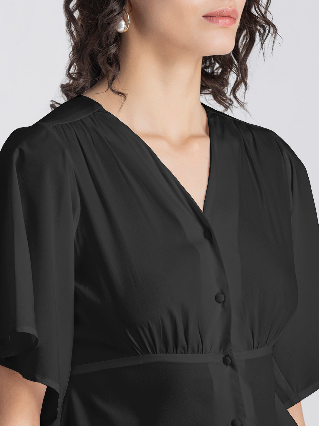 Solid V-Neck Flutter Top