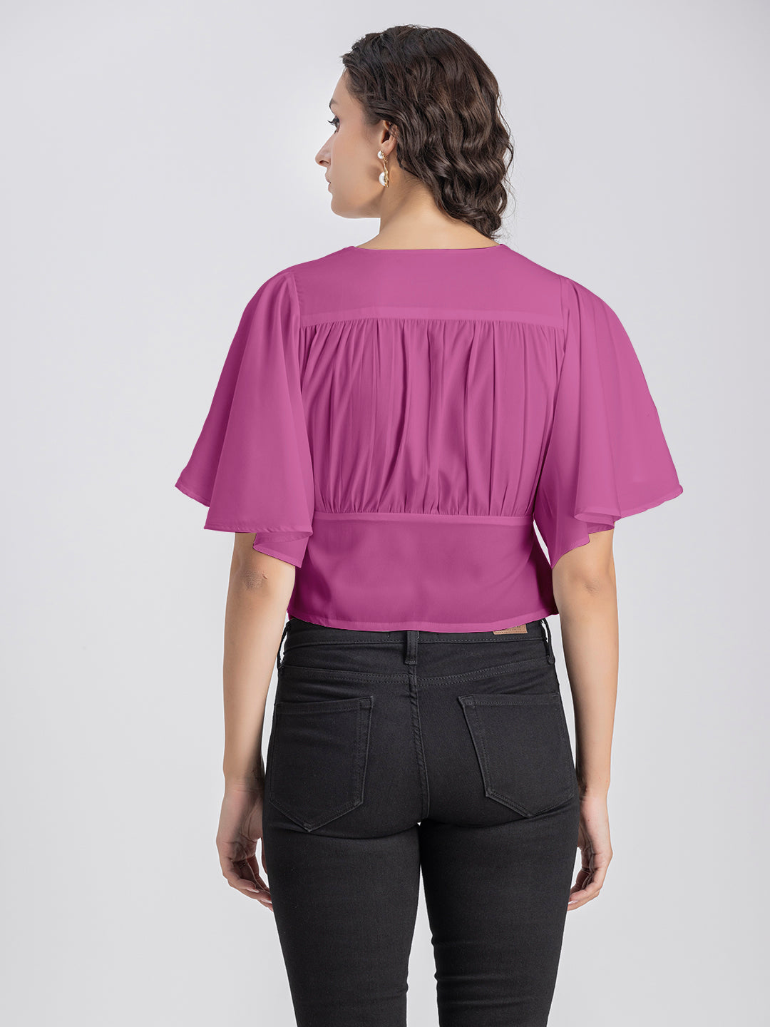 Solid V-Neck Flutter Top