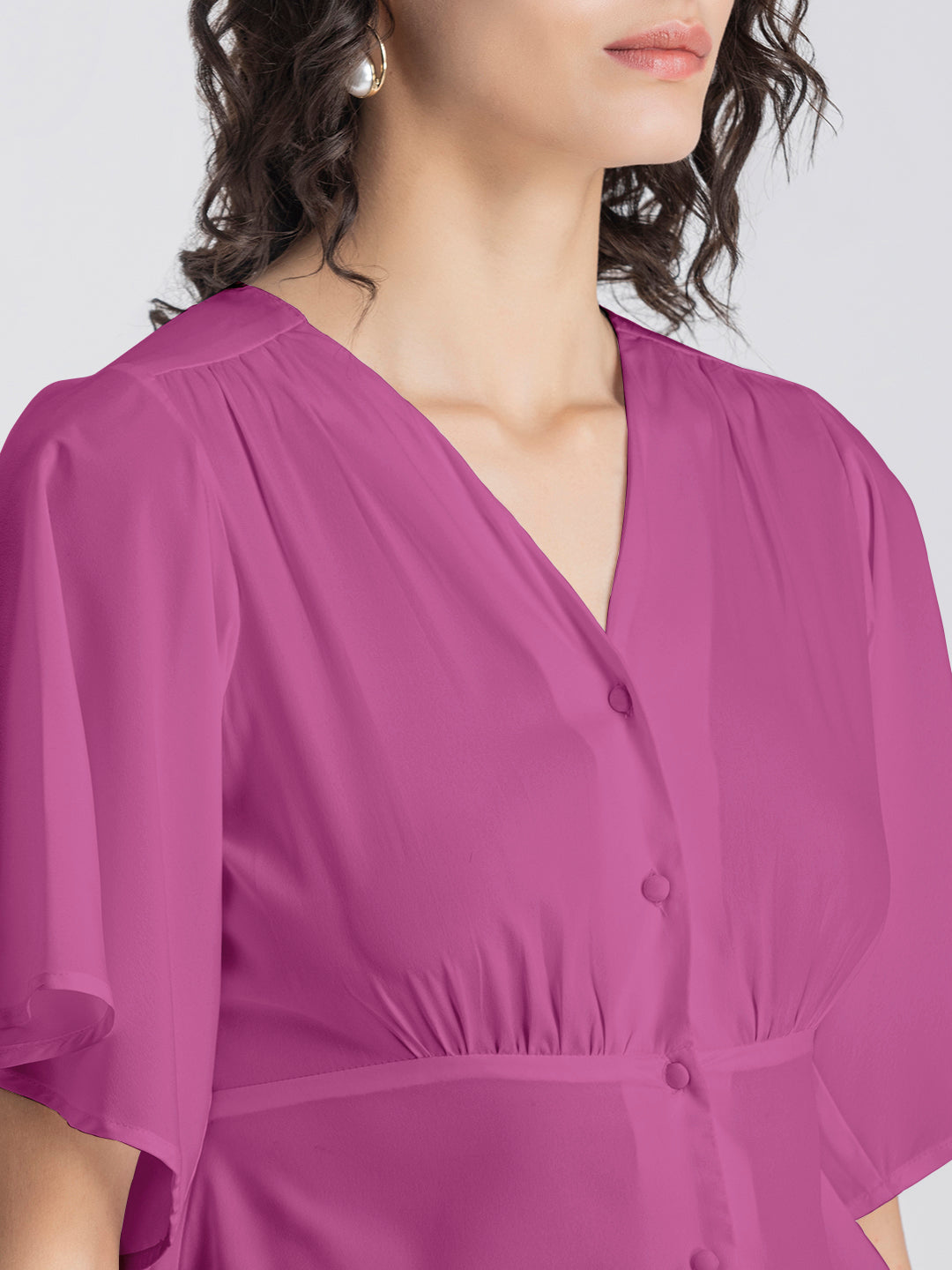 Solid V-Neck Flutter Top